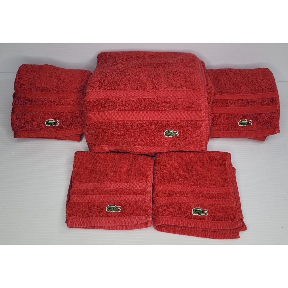 Lacoste Croc Red 100% Cotton Bath, Hand Towel & Washcloth Set